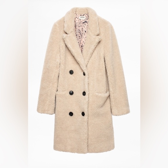 ZADIG & VOLTAIRE Selena Gomez Teddy Mint Coat Small Cream Sherpa Shearling Beige